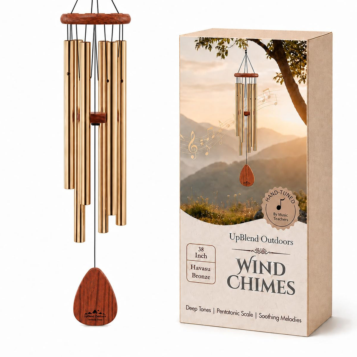 UpBlend 38" Bronze Aluminum Wind Chimes for Outside (Bronze / 38")