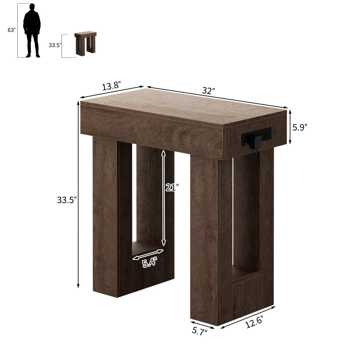 32" Entry Table with Sensor Light & AC Outlets with USB (Rustic Oak / 32IN)