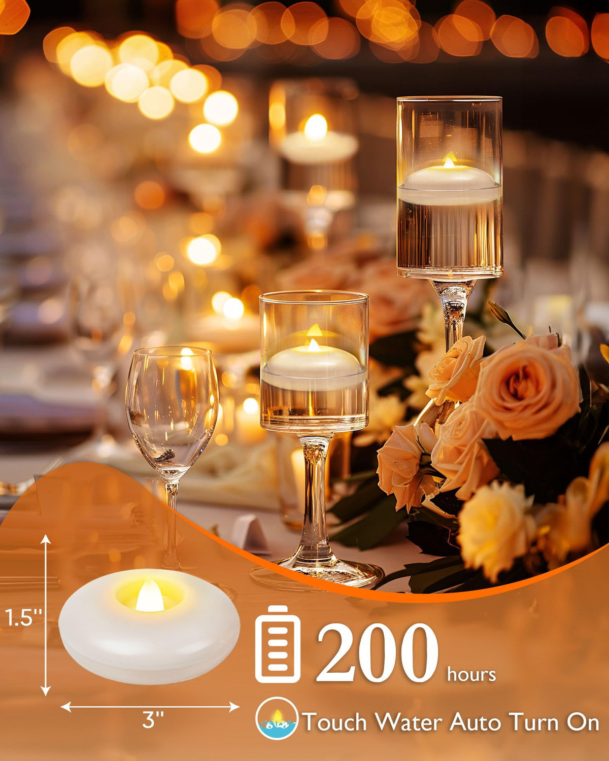12Pack 3" White Flameless Floating LED Candle (White Base / 12 Pack)