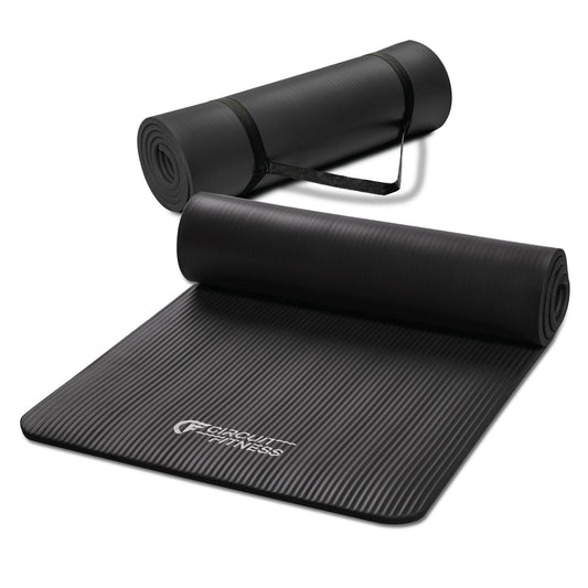 1/2-inch (12mm) Extra Thick Multi-Purpose Exercise Yoga Mat with Carrying Strap - Sleek Black (Sleek Black / 1/2-inch)