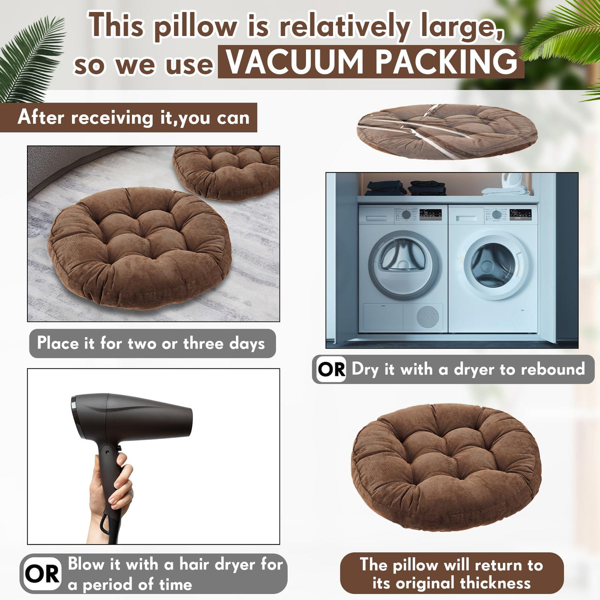 4 Pcs Brown Large Floor Pillow Cushion (Round 22 x 22 / Brown)