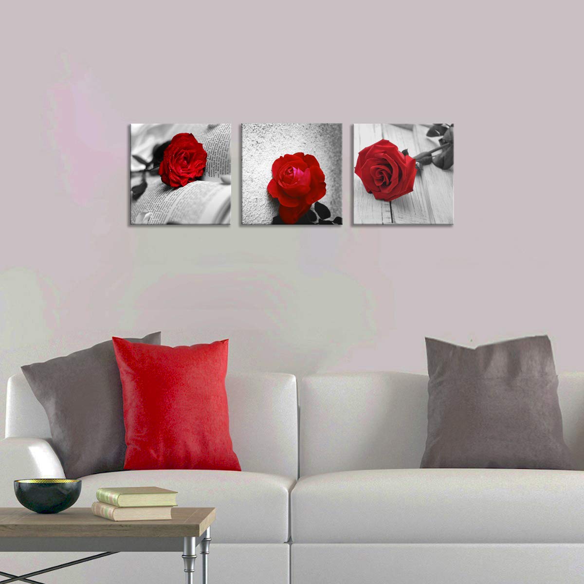 3 Pcs Modern Canvas Painting Black and White Red Rose Canvas Art Abstract Wall Art Decorations Flower Picture on Canvas for Home Decor (16 x 16 inches (3-Piece Set) / B-Rose)