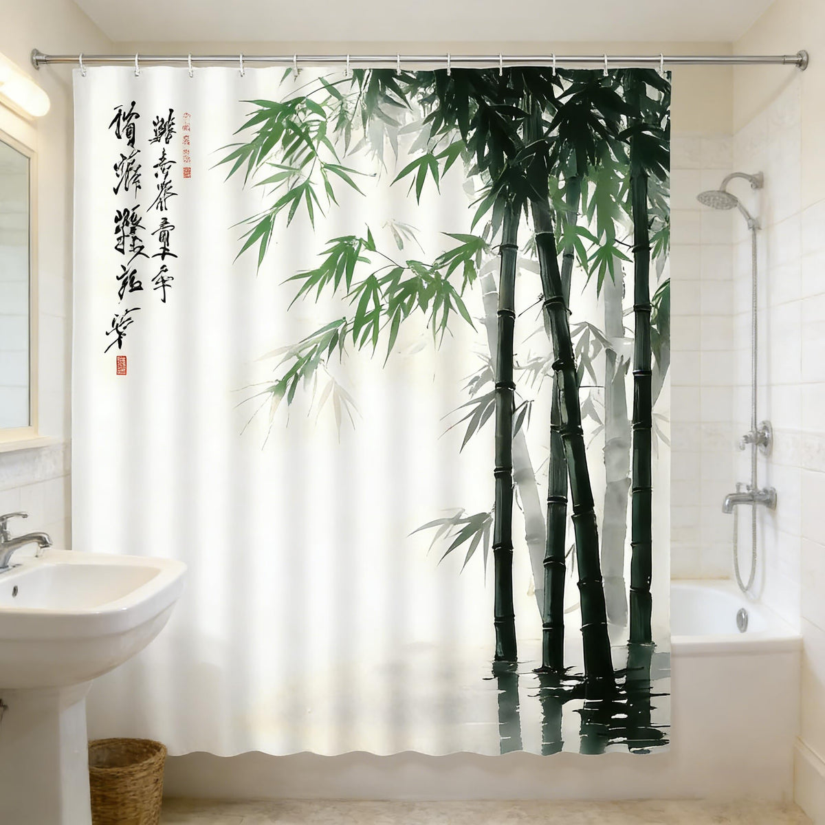 Bamboo Shower Curtain Japanese Zen Spa (Green / 70"W x 70"L (Pack of 1))