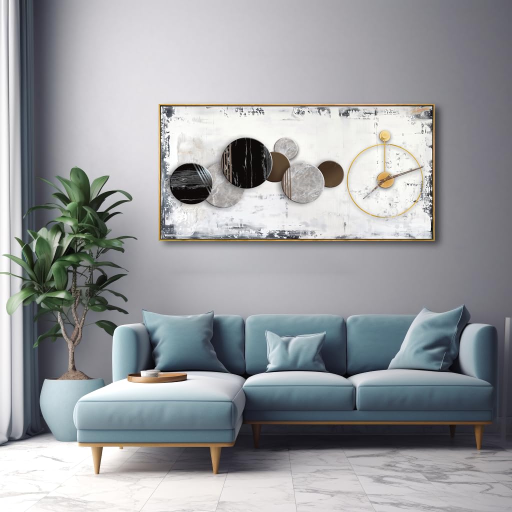 46Clock Wall Art Modern Canvas Painting Framed Decor 30"x60" (58"L x 29"W / Simple 01)