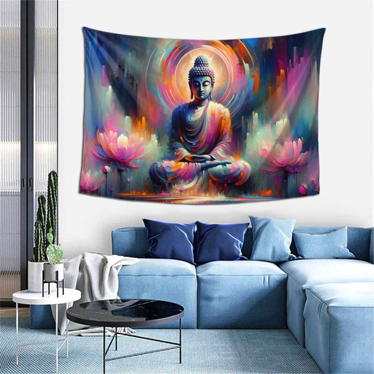 Buddha Statue Tapestry Buddhist Wall Art Indian Zen Tapestrys Sacred Yoga Room Decor Wall Hanging Bohemian Abstract For Bedroom Living Room Home Decor Aesthetic 40"x60" (60"L x 40"W / Buddha)