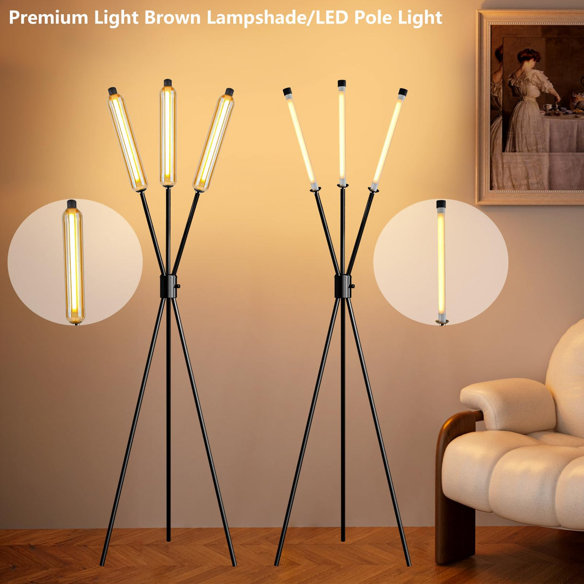 LED Tripod Floor Lamps for Living Room (Black-111A)