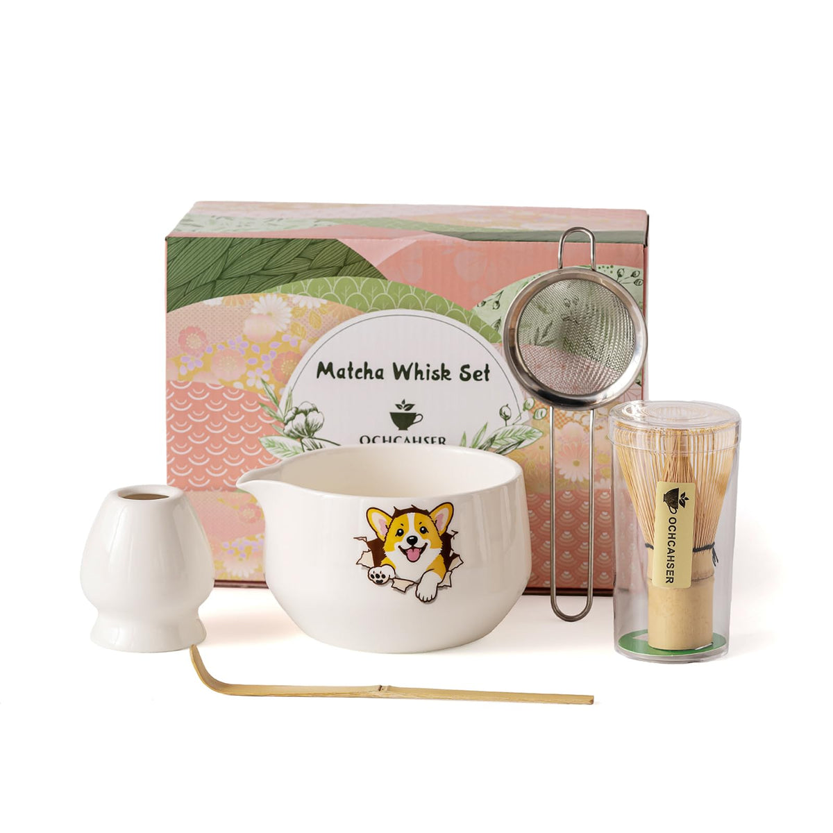 Matcha Set with Dog Pattern (Cream)
