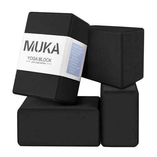 Yoga Blocks 4x6x9 Inch High Density EVA Foam Yoga Brick (Black / 4 pack)