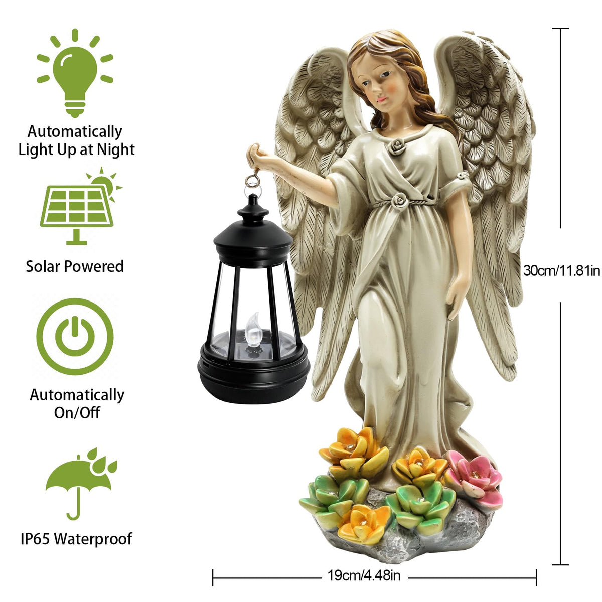 Solar Garden Statue Angel Figurine (Grey - Angel with Lantern)