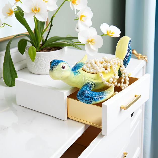 Sea Turtle Jewelry Box with Lid (Blue)
