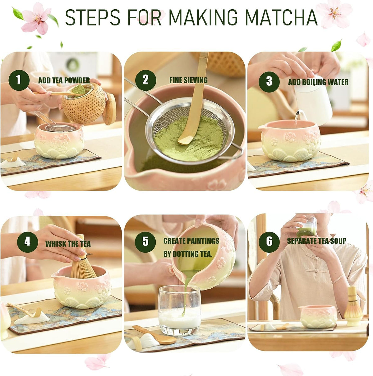 8 Piece Matcha Whisk Set Matcha Making Kit Includes Bamboo Whisk (Matcha Green)