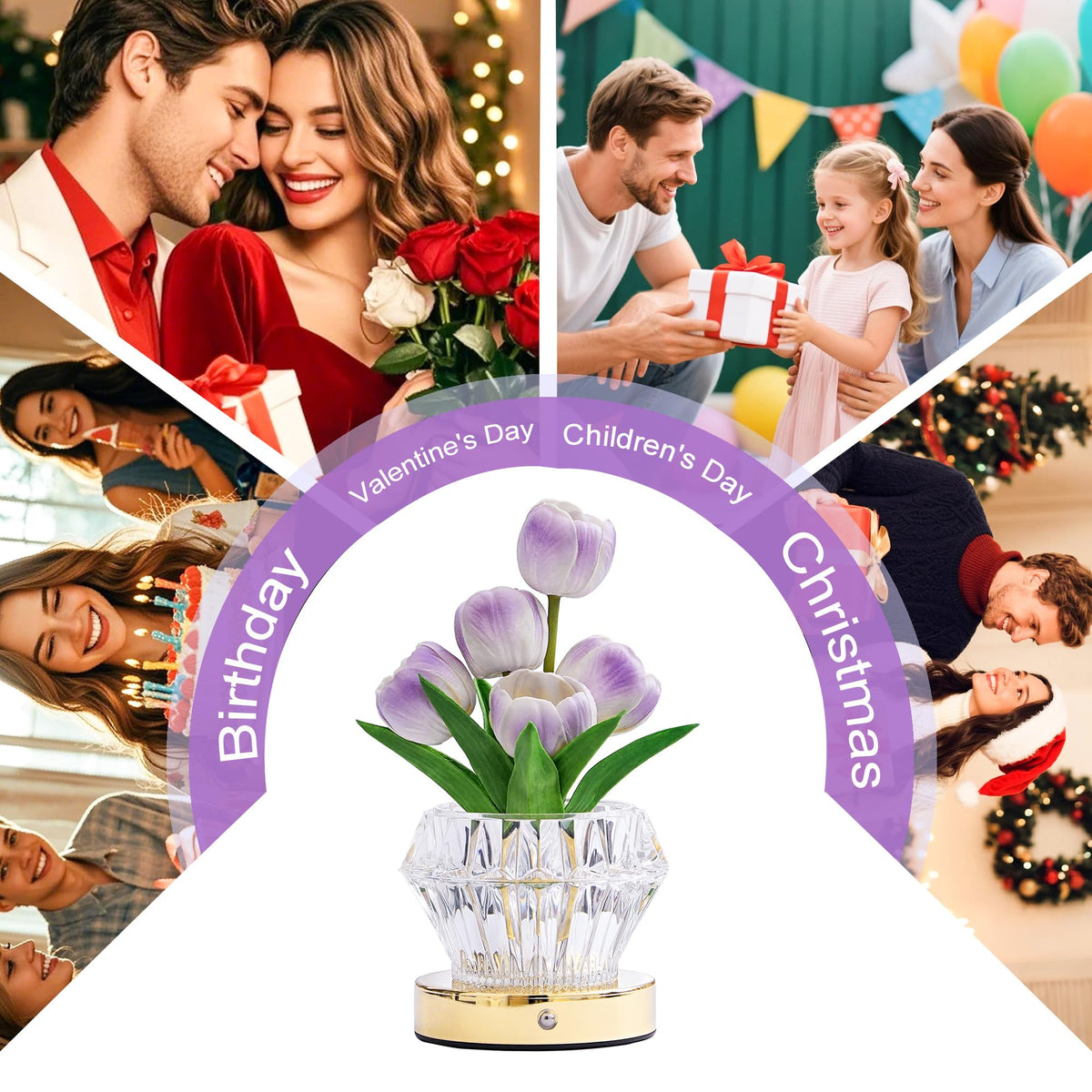 Purple Tulip Flower Lamp Night Light Gifts for Women Mom Grandma (TULIP-Purple)