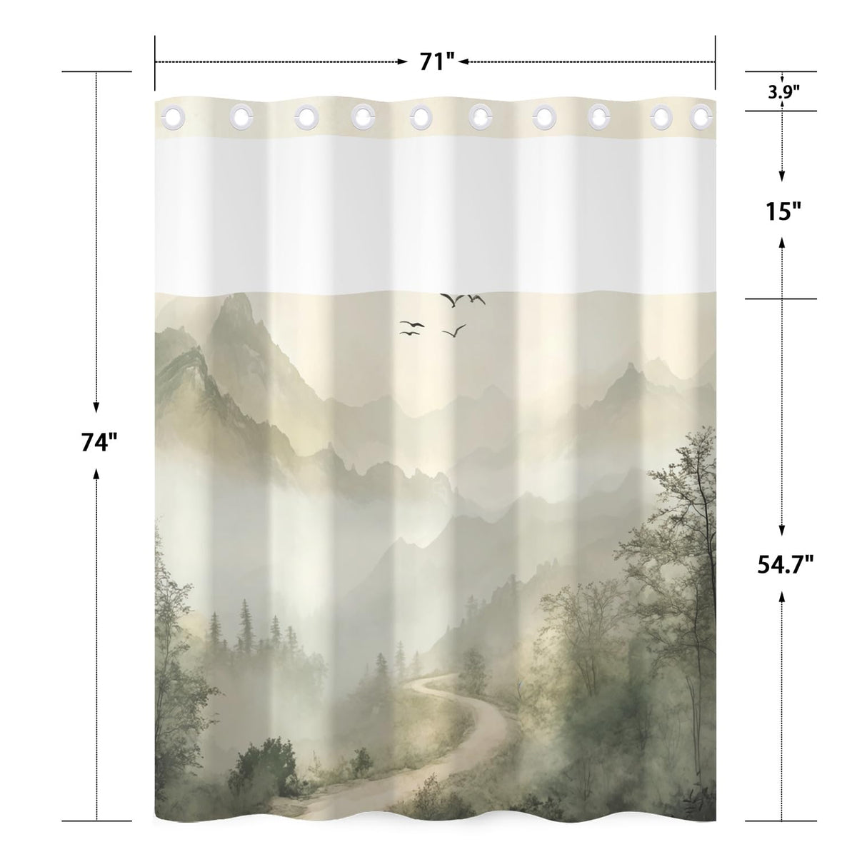 Mountain Landscape No Hook Shower Curtain with Snap in Liner (Mountain Landscape)