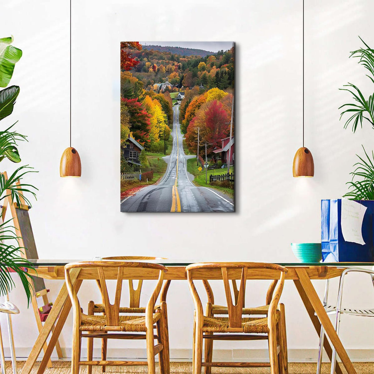 Giant Country Landscape Wall Art for Living Room Fall Maple Tree Road Scenic Pictures Wall Decor Farmhouse Road Scenery Canvas Prints Panorama Posters Natural Paintings Artwork for Room Decor 32"x48" (48"L x 32"W / FallRoad)