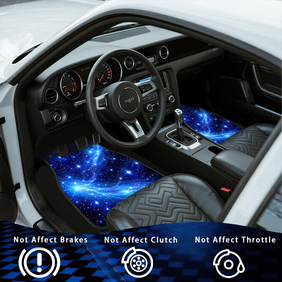 Galaxy Car Floor Mats Set of 4 Blue Starry Night Cosmic Sky Automotive Foot Mats Rugs Carpet for Car Non (26.8"L x 17.3"W x 0.2"Th / Galaxy)