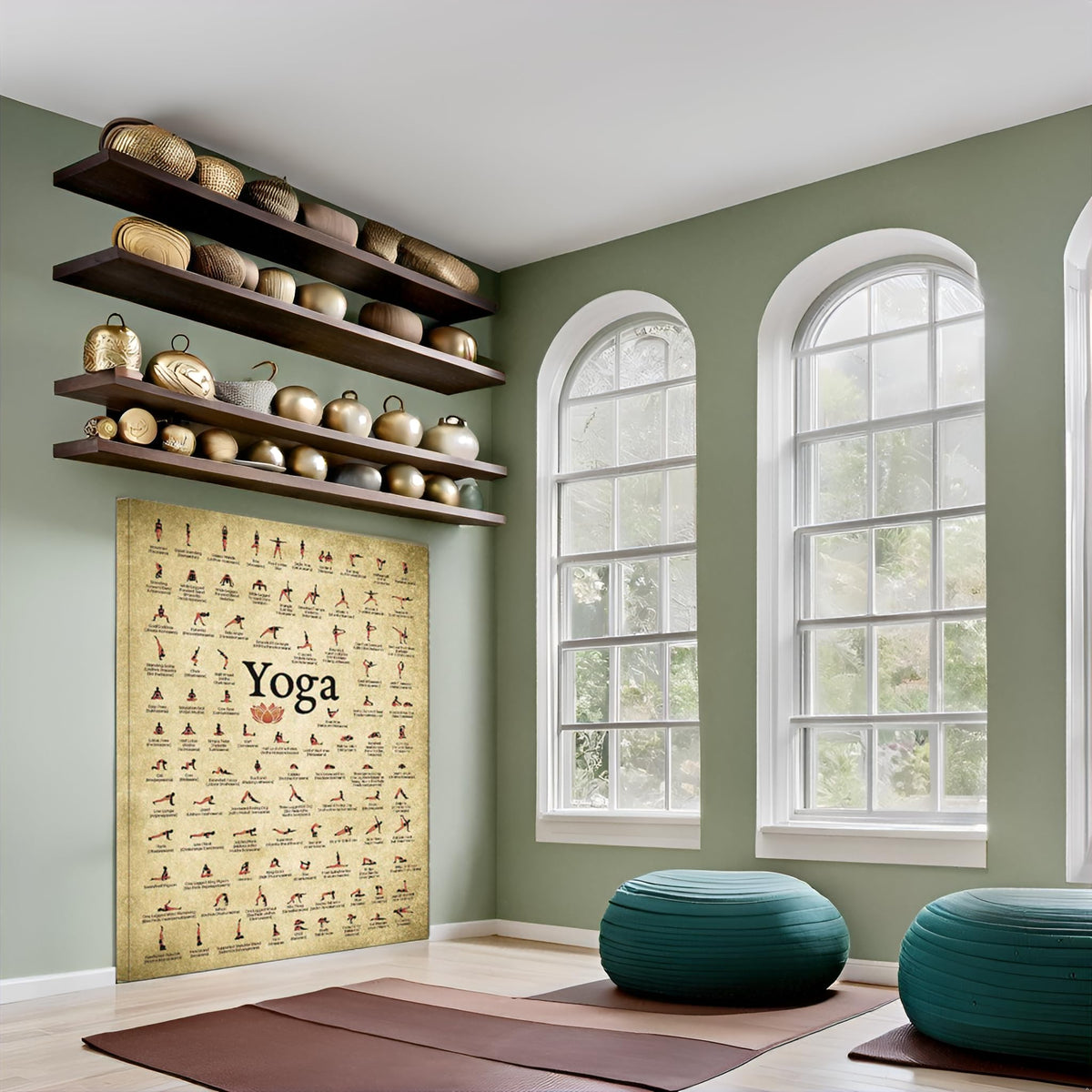 Large Vintage Yoga Position Fitness Workout Lotus Artwork Gym Wall Art (28"L x 20"W / Yoga)
