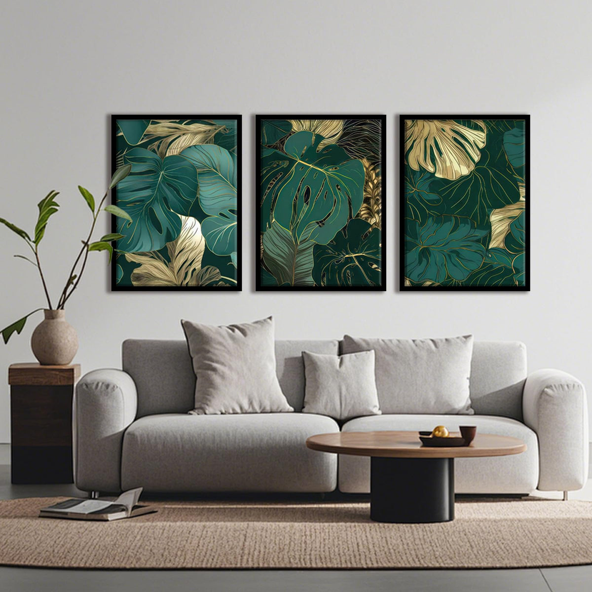 Tropical Botanical Leaf Wall Art Dark Green Picture Wall Decor (Green Leaf-3pcs / 16 X 24 Inches)