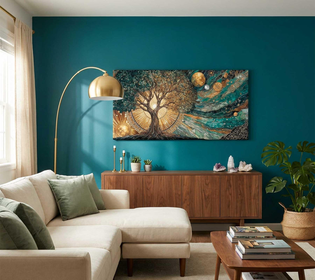 Large Frame Tree of Life Canvas Wall Art Sun and Moon Cosmic Picture Wall Decor Celestial Tree of Life Poster Print for Meditation Corner Yoga Room Living room Bedroom Home Decoration 40x20in (Cosmic Tree of Life / 40"L x 20"W)