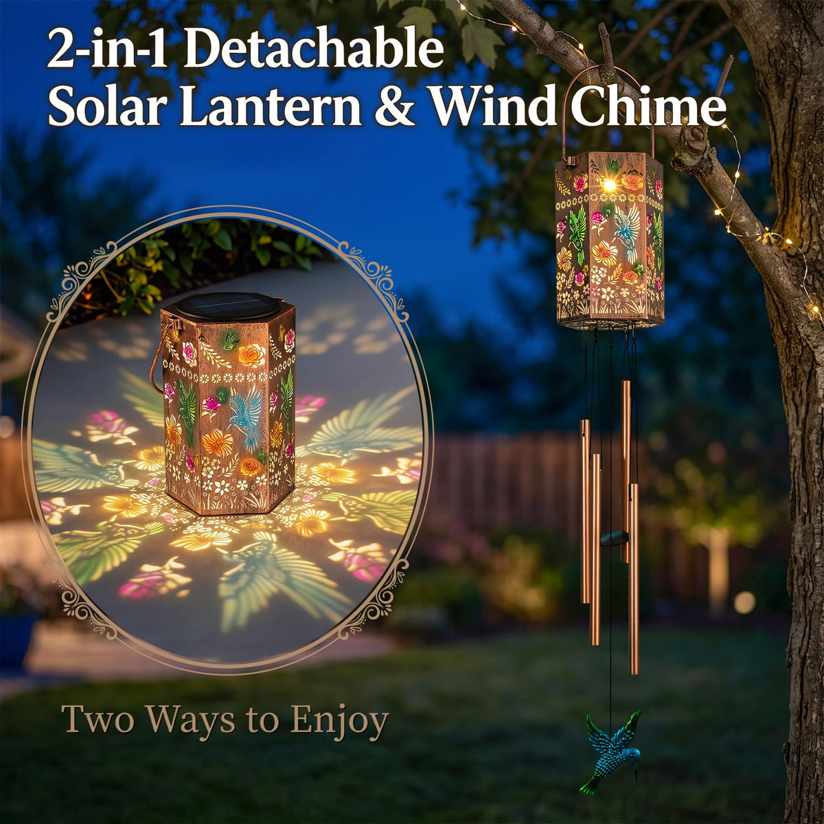 Hummingbird Solar Wind Chimes for Outside (Hummingbird)