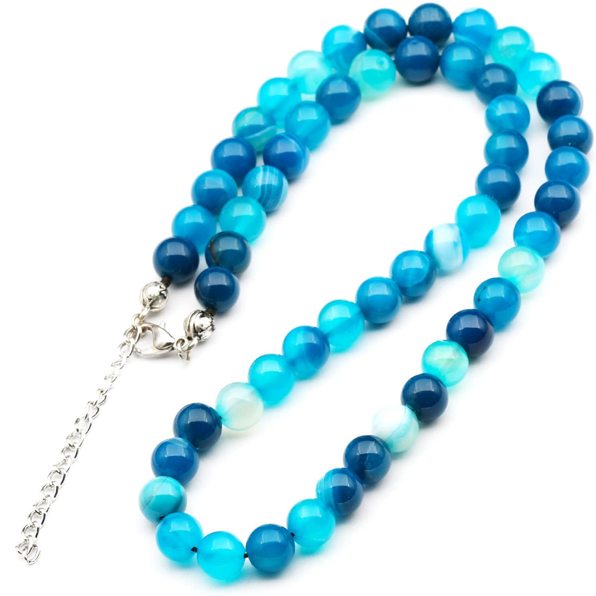 Natural Blue Agate Beaded Choker Necklace (Blue Agate / 38 Inches)