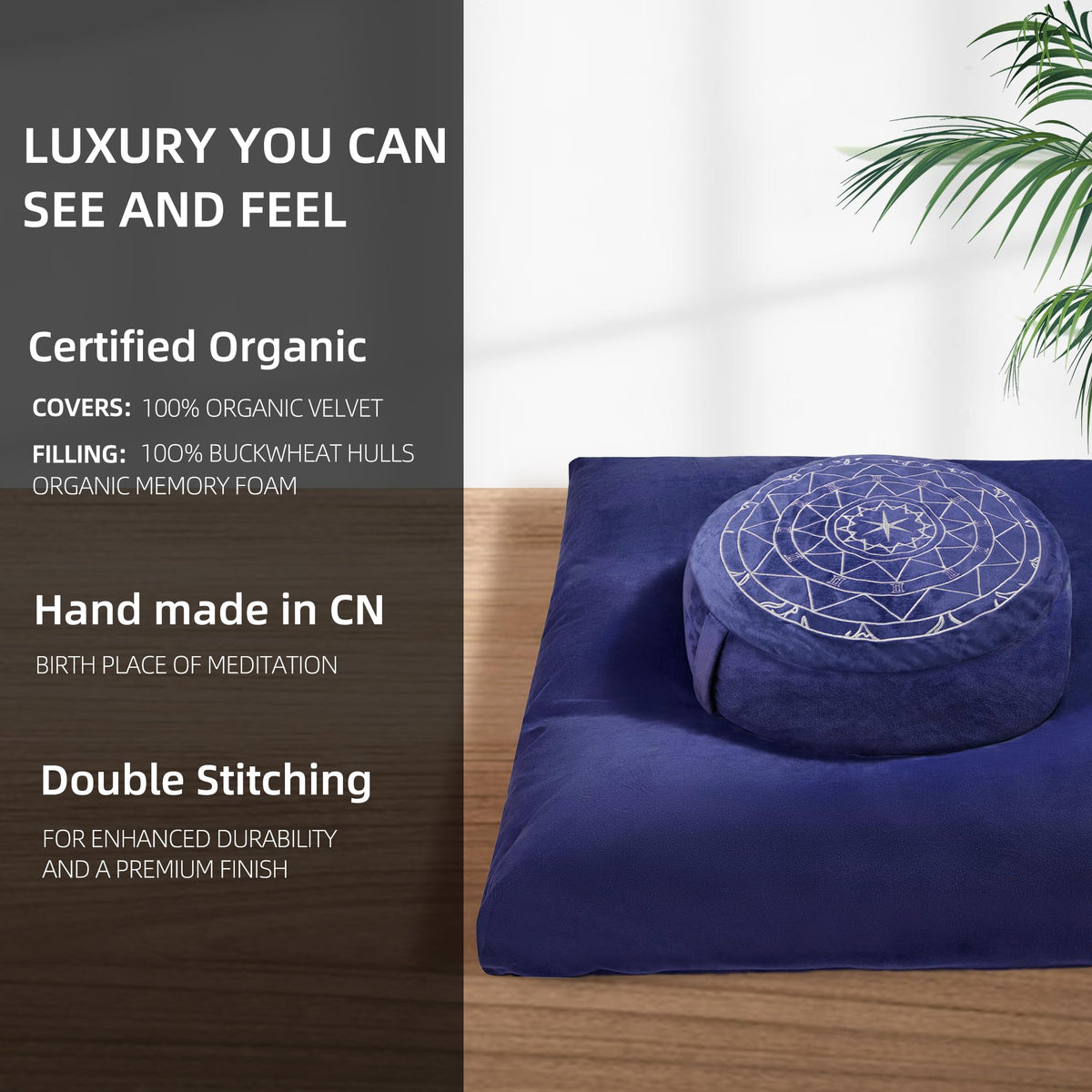 Zafu & Zabuton Meditation Cushion Set (Dark Blue)