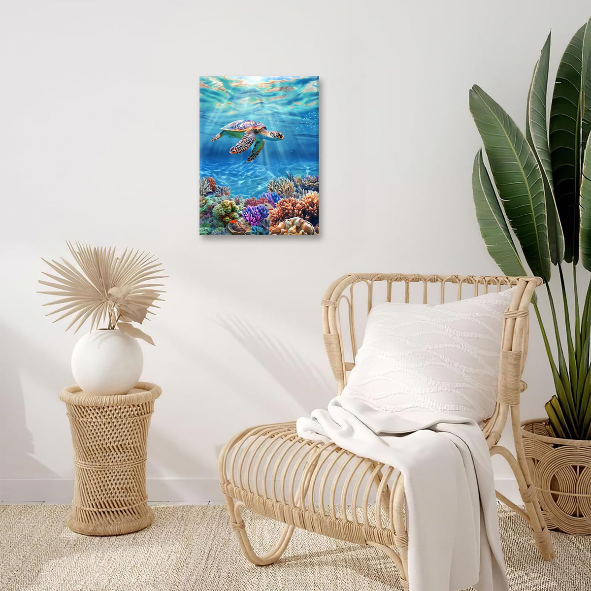 Sea Turtle Canvas Wall Art Coastal Ocean Painting Framed ArtWork 20"x24" (Sea Turtle / 24"L x 20"W)