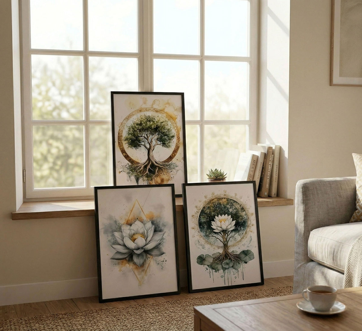 3PCS Zen Tree of Life Canvas Meditation Lotus Wall Art Unframed (Zen Tree of Life / 24"L x 16"W-Unframed)