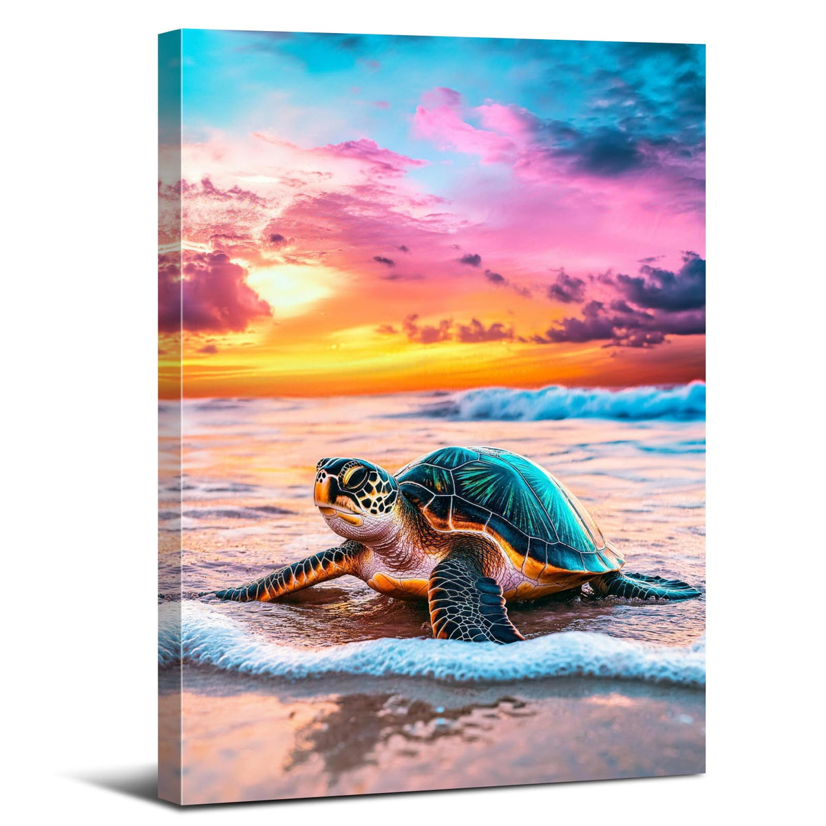 Sea Turtle Wall Art for Bathroom Sunset Ocean Beach Landscape Picture Nature Coastal Wall Decor Seascape Canvas Prints Painting Poster Nautical Artwork for Living Room Home Decorations 12x16 (12"L x 16"W / Seaturtle)