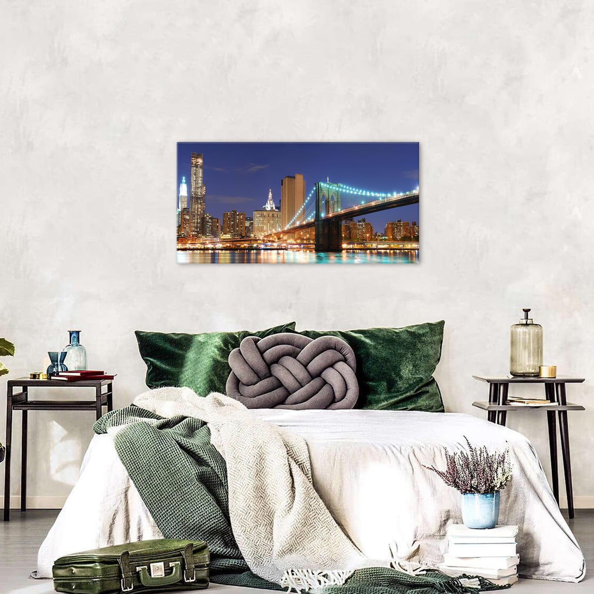 Brooklyn Bridge Wall Art New York NIght Picture for Living Room Decor 20x40 (40"L x 20"W / Brooklyn Bridge)