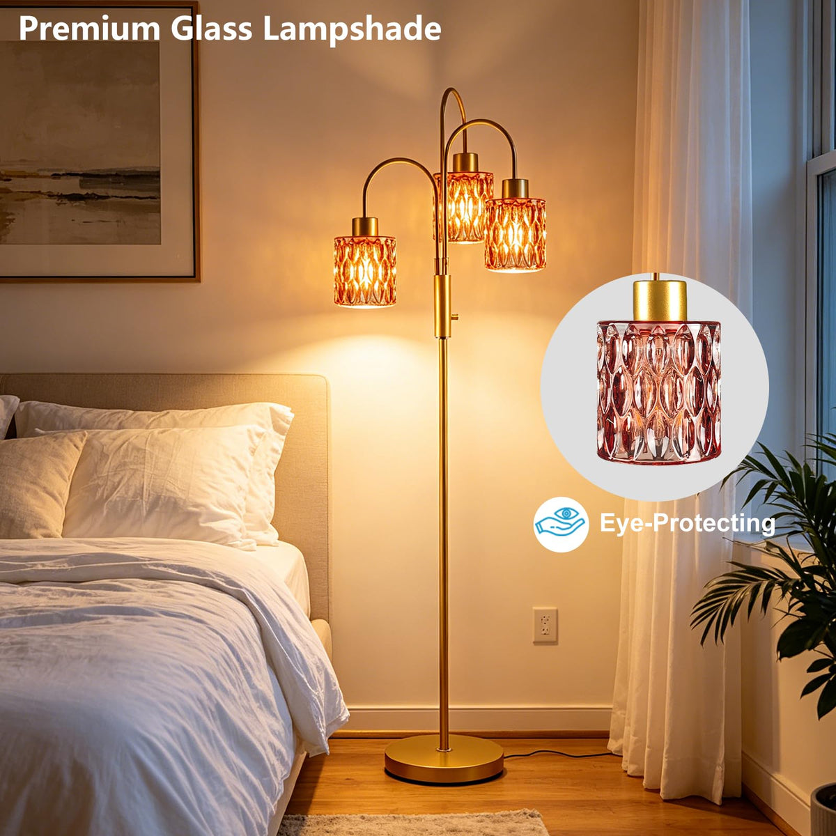 Red Glass Floor Lamp 3 (Deep Red Cylinder-Gold)
