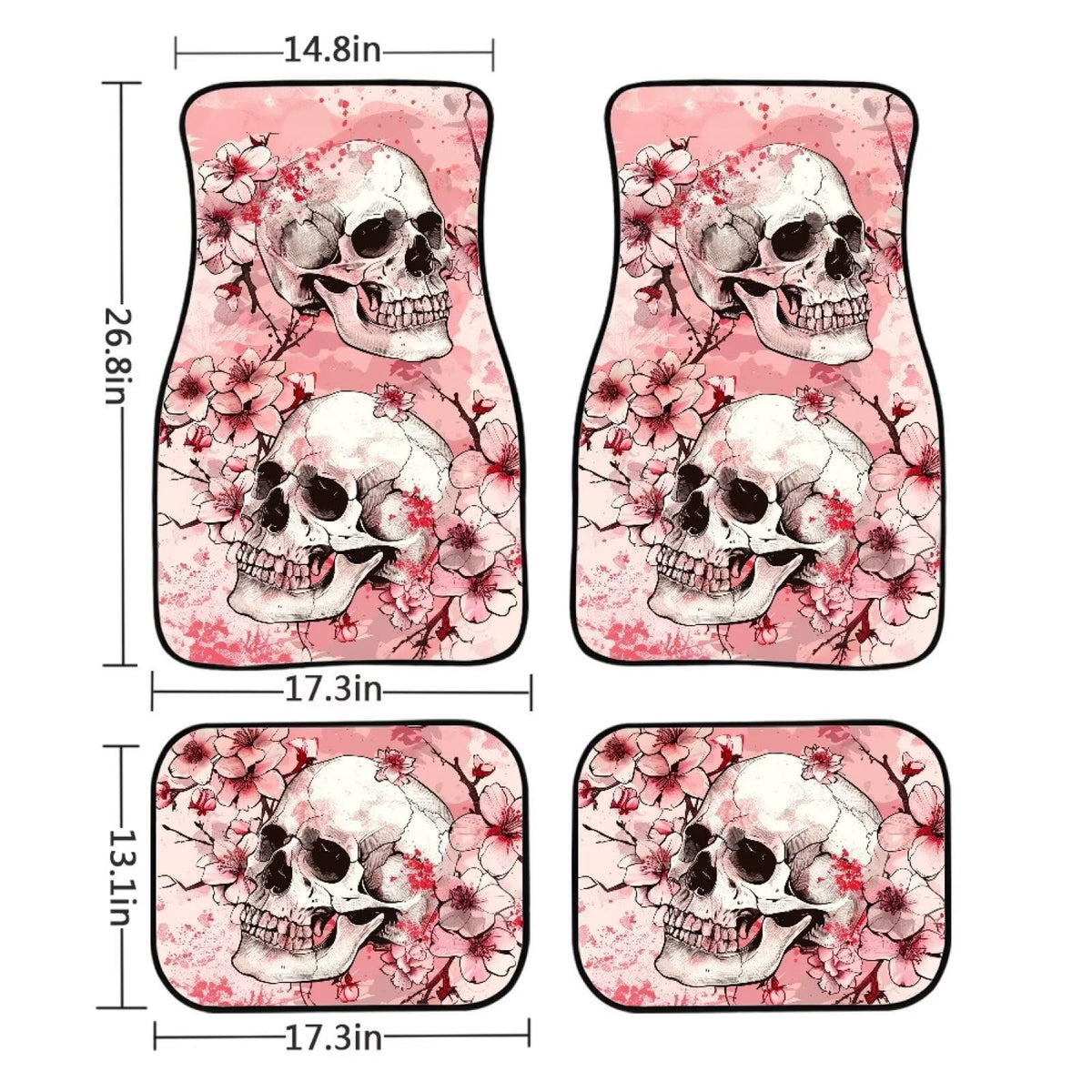 Floral Skull Car Floor Mats Full Set 4 Piece Car Carpet Mat Protector Pink Skull Car Accessories Automotive Floor Mats Universal Non Slip Foot Pads for Cars SUV Vehicle Van (Floral Skull Pink)