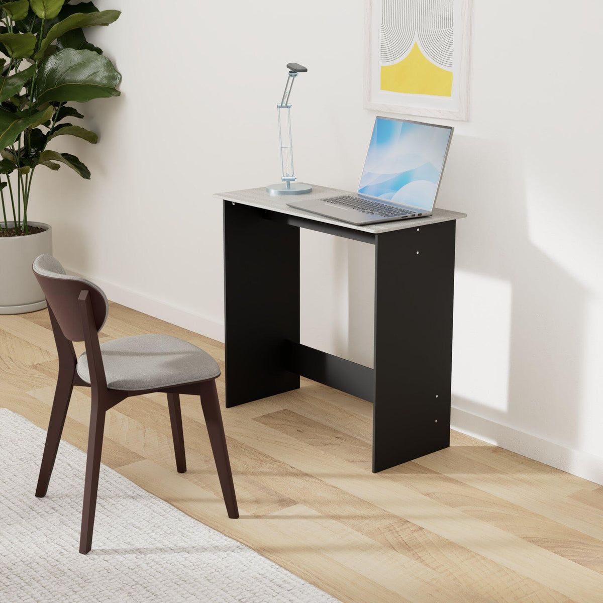 Simplistic Small Desk (French Oak/Black / 32-In Wide)