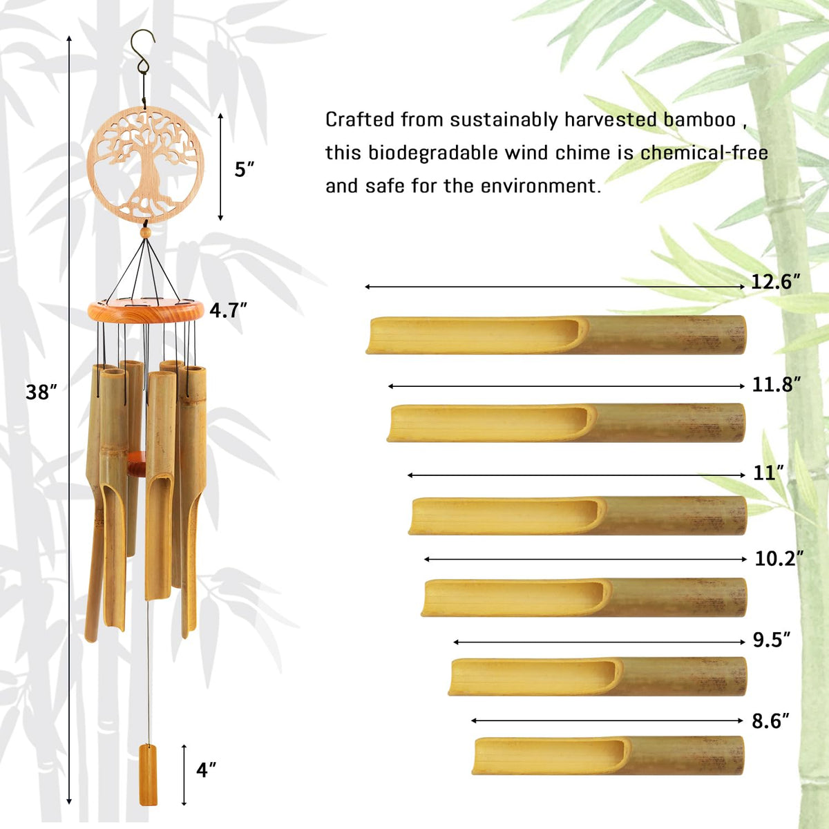 Bamboo Wind Chimes Outdoor (36")