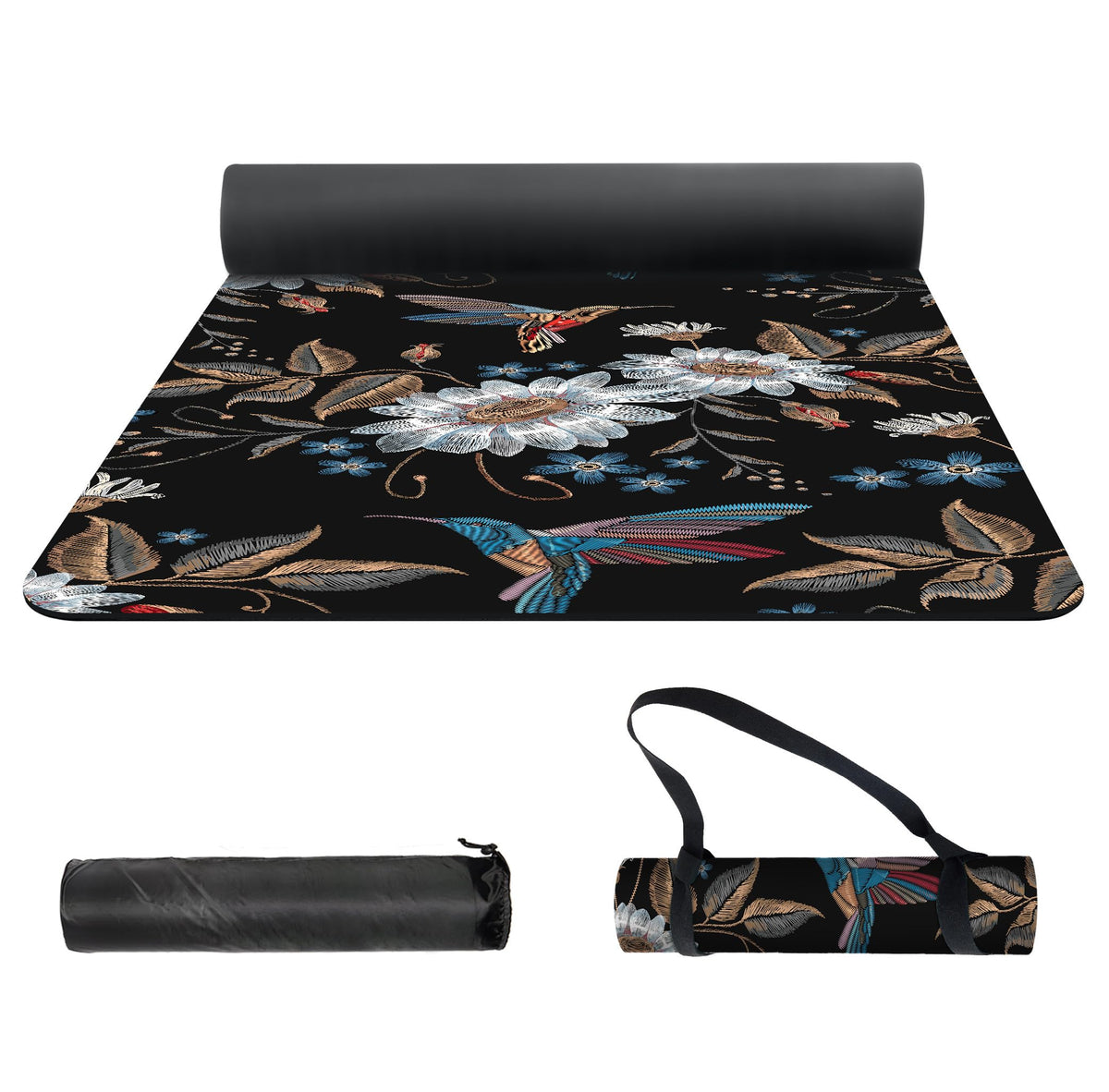 Yoga Mat Print Extra Thick TPE Non Slip Fitness Exercise Mat with Carrying Bag (Bird)