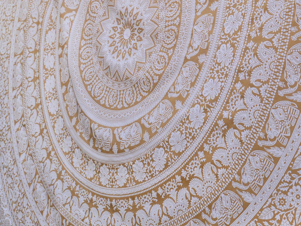 Wall Hanging for Bedroom Hippie Mandala Bohemian Design Indian Magical Thinking Tapestries Dorm Decor 84 x 90 Inches (90"L x 84"W / Gold)