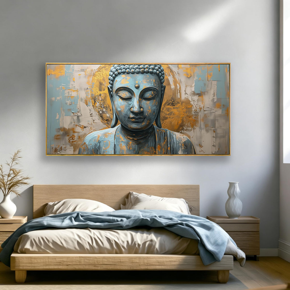 Buddha Wall Art Zen Canvas Painting Framed Modern Decor 24"x48" (48"L x 24"W / Buddha 01)