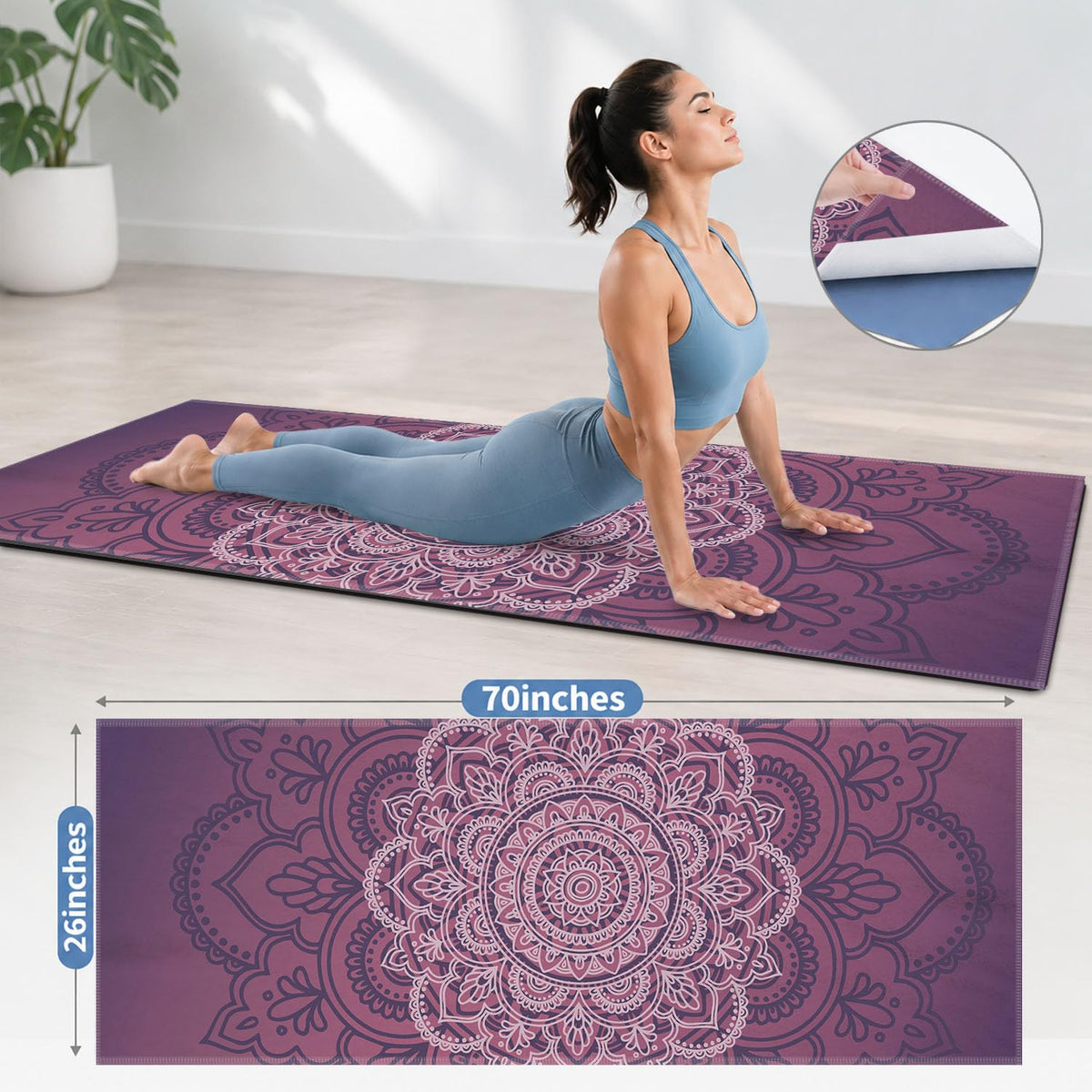 Yoga Mat Towel (Purple Flower-01 / Small)
