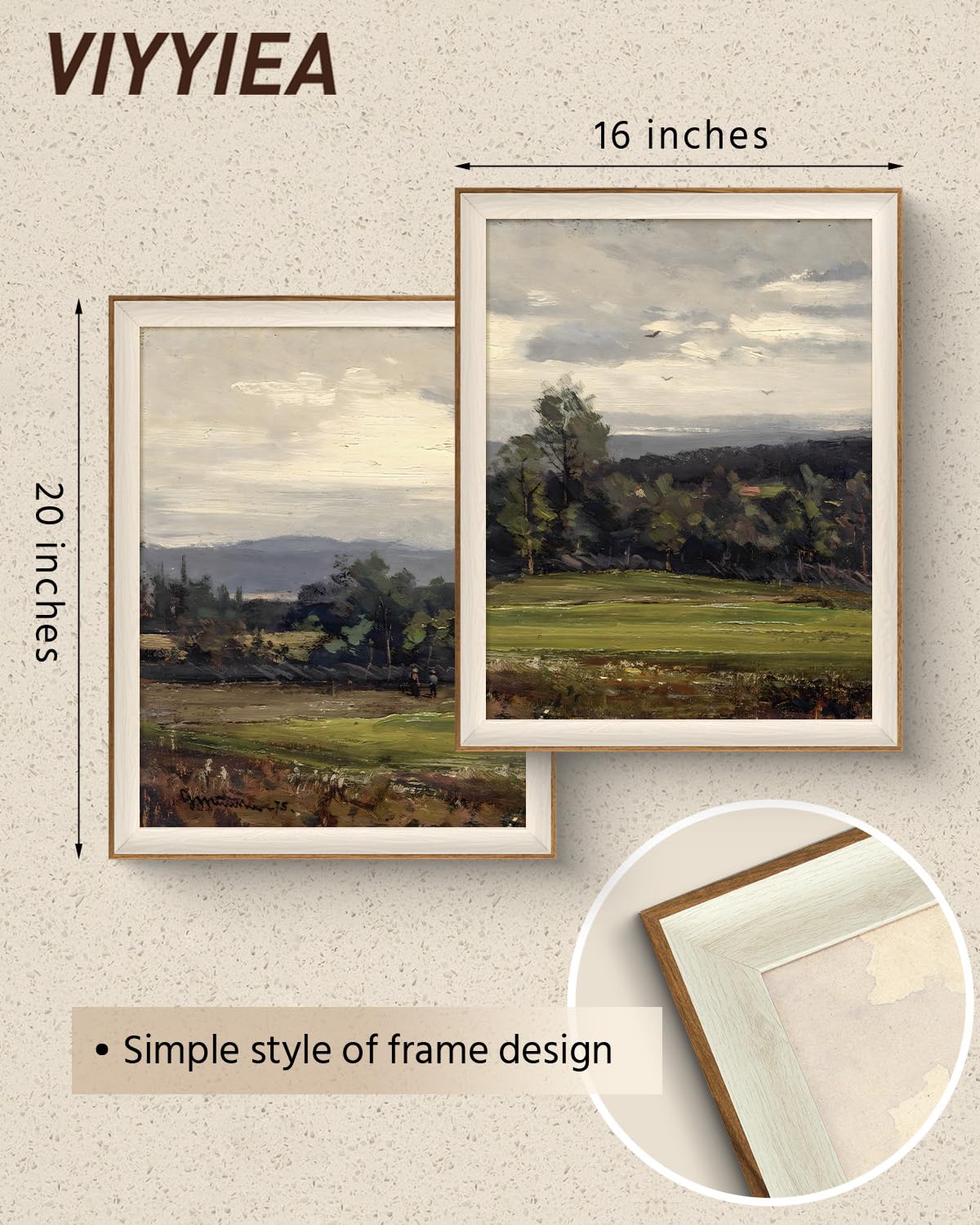 Framed Vintage Farmhouse Landscape Wall Art Set (Muddy landscape / 16"L x 20"W)