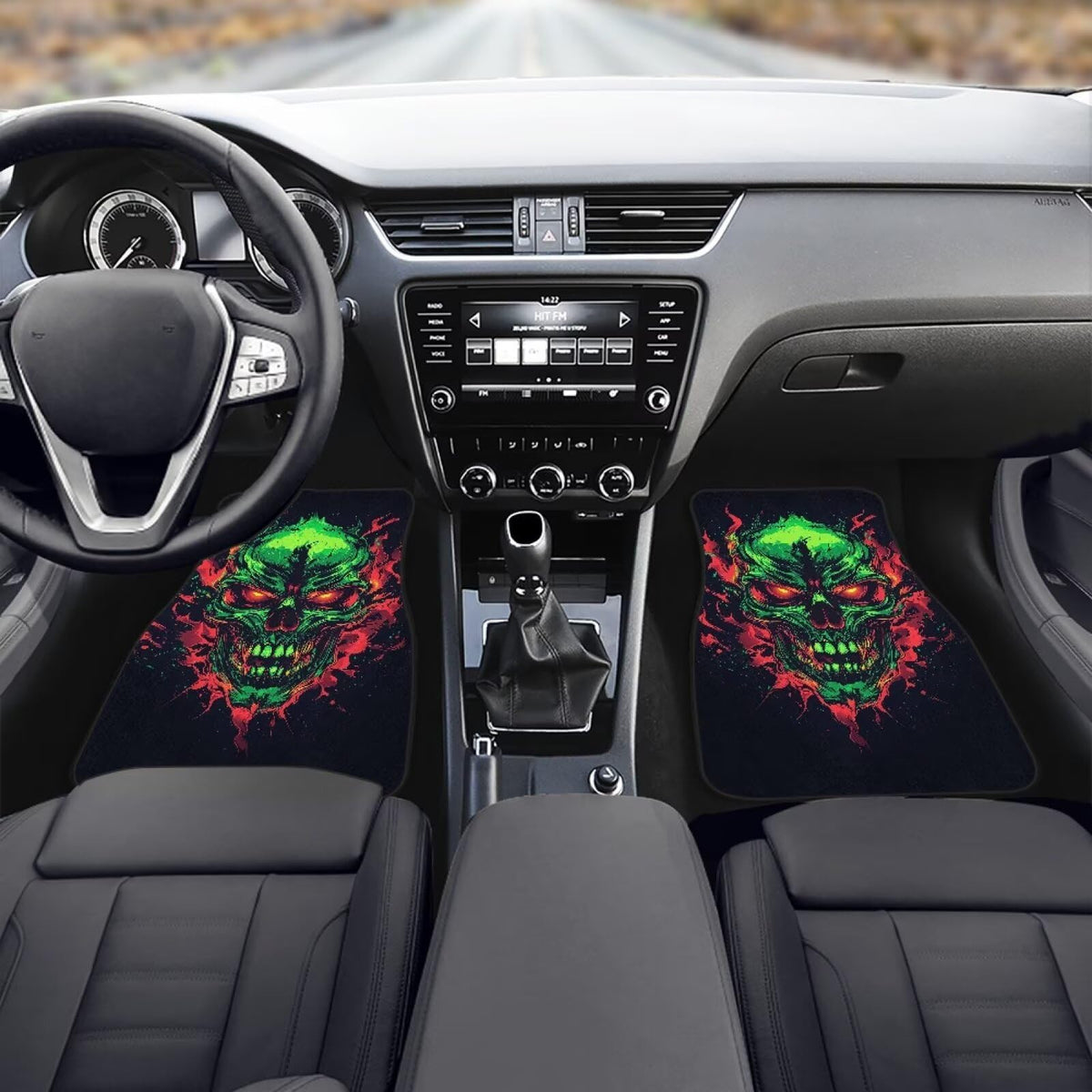 Green Skull Car Floor Mats Universal Automotive Floor Mats Rubber Non Slip Automotive Foot Mat 4 Piece Set Front and Rear Cars Floot Mat Skull Automotive Accessories (Green Skull)