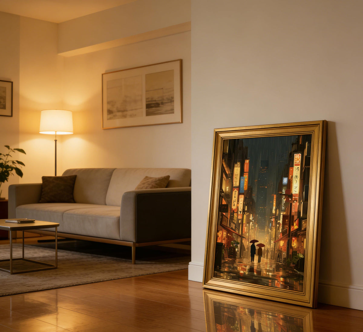 Vintage Gold Framed Wall Art Japanese Street Canvas Wall Decor Tokyo Tea House anime Posters Prints Japan City Night Painting Pictures for living room Bathroom Bedroom Office Hallway 12x16 Inches (Japanese Street Framed / 12"L x 16"W)
