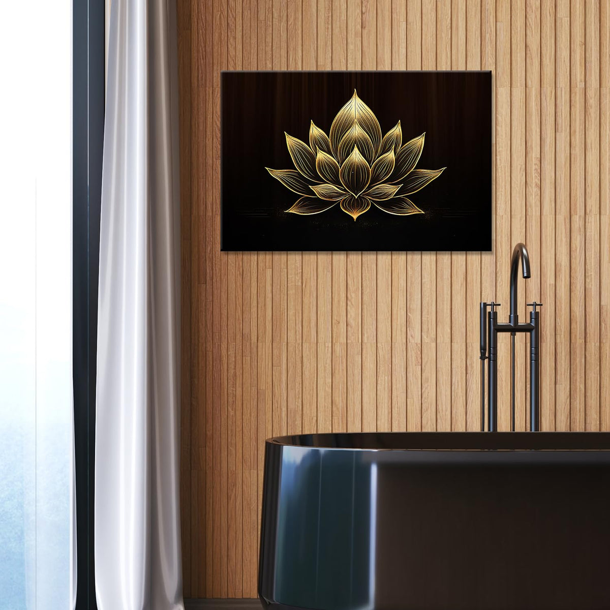 Lotus Flower Canvas Wall Art Zen Room Decor Vintage Golden Flower Meditation Home Decor for Yoga Studio Bathroom Bedroom Spiritual Room Decoration Stretched (Lotus 01 / 18"L x 12"W)