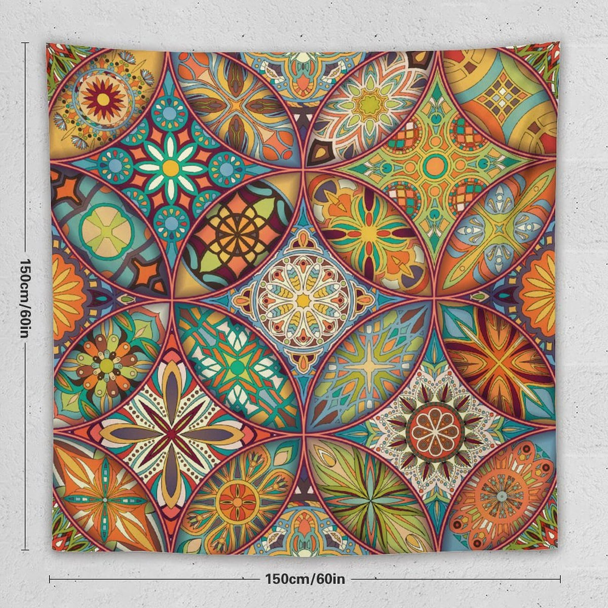 Boho Floral Tapestry Wall Hanging Colorful Bohemian Mandala Tapestries Home Decor for Living Room Bedroom Apartment Farmhouse Dorm 60"x60" (60"L x 60"W / Mandala-20)