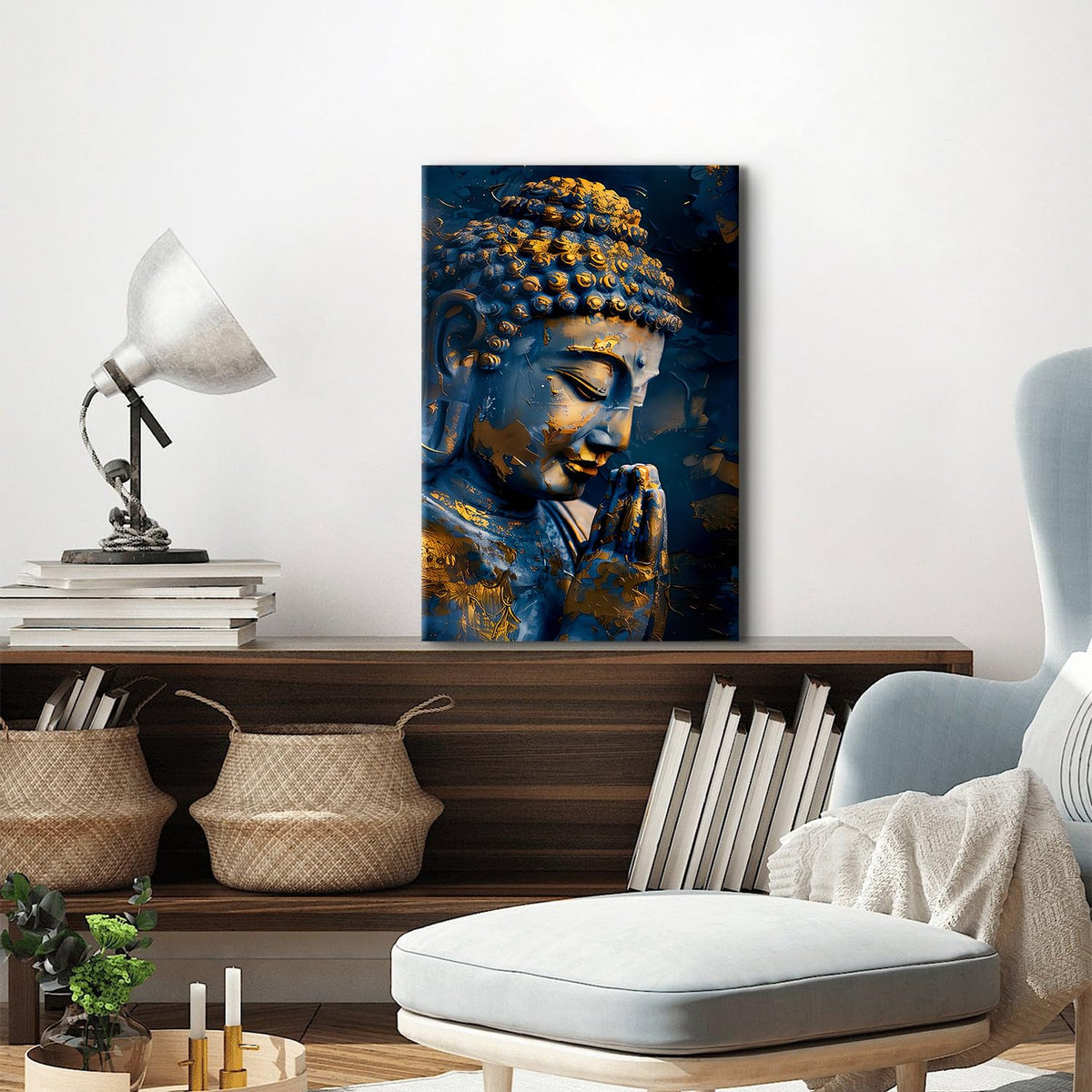 Buddha Wall Art Zen Wall Decor Buddhism Canvas Painting Prints Abstract Buddhist Statue Poster Framed Religious Meditation Artwork for Spa Yoga Living Room Bedroom Bathroom Home Decorations 16x24 (24"L x 16"W / Buddha)