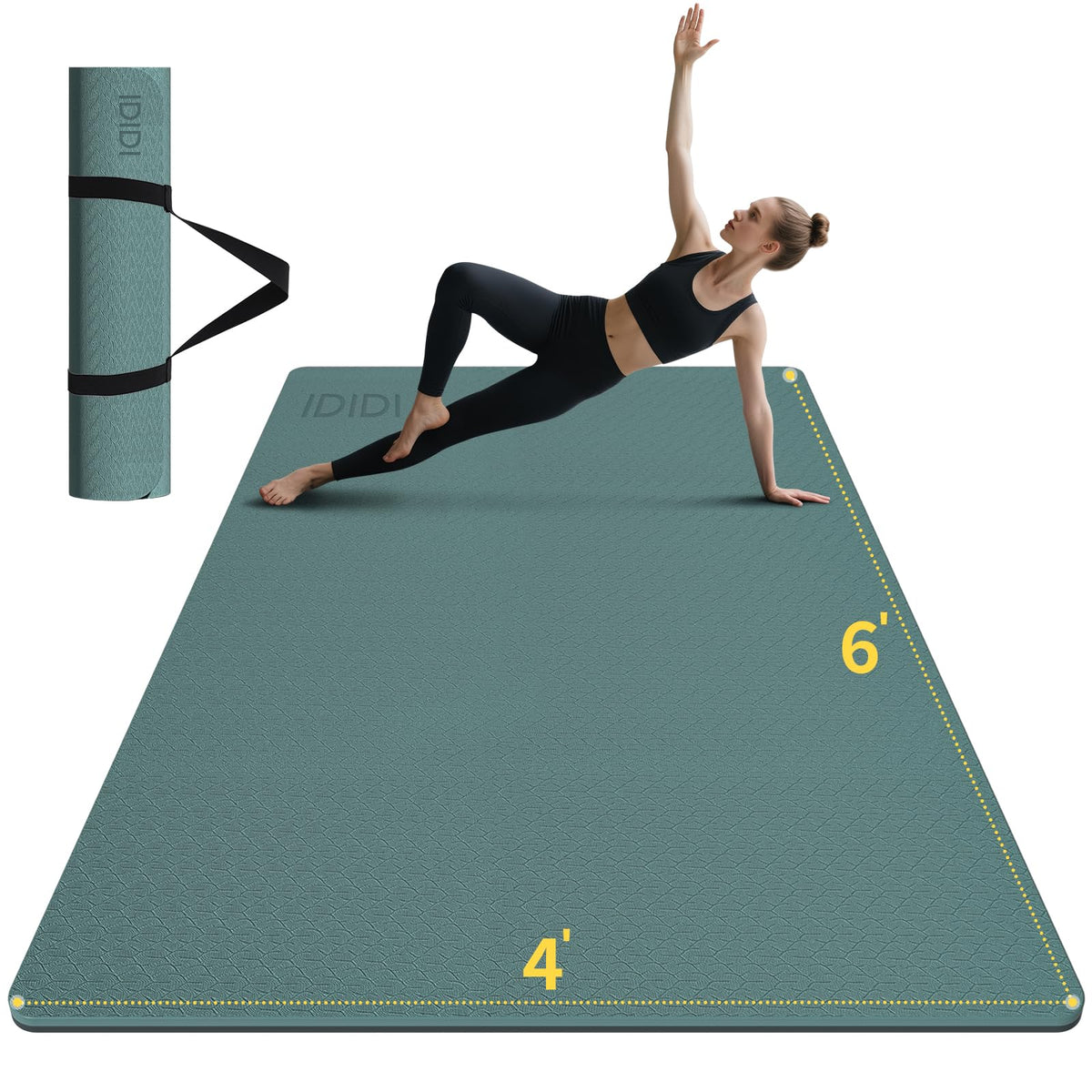 Large Yoga Mat (Deep green+Gray / 6mm)