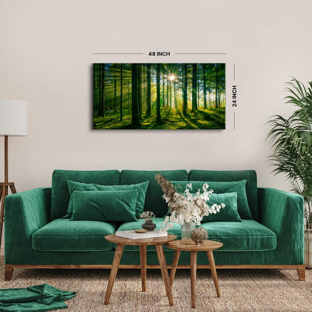 Forest Canvas Wall Art Green Mountain Wall Decor Tree Forest Landscape Prints Pictures Nature Woodland Sunrise Scenery Posters Paintings Modern Artwork for Living Room Bedroom Home Decorations 24x48” (48"L x 24"W / Green Forest)