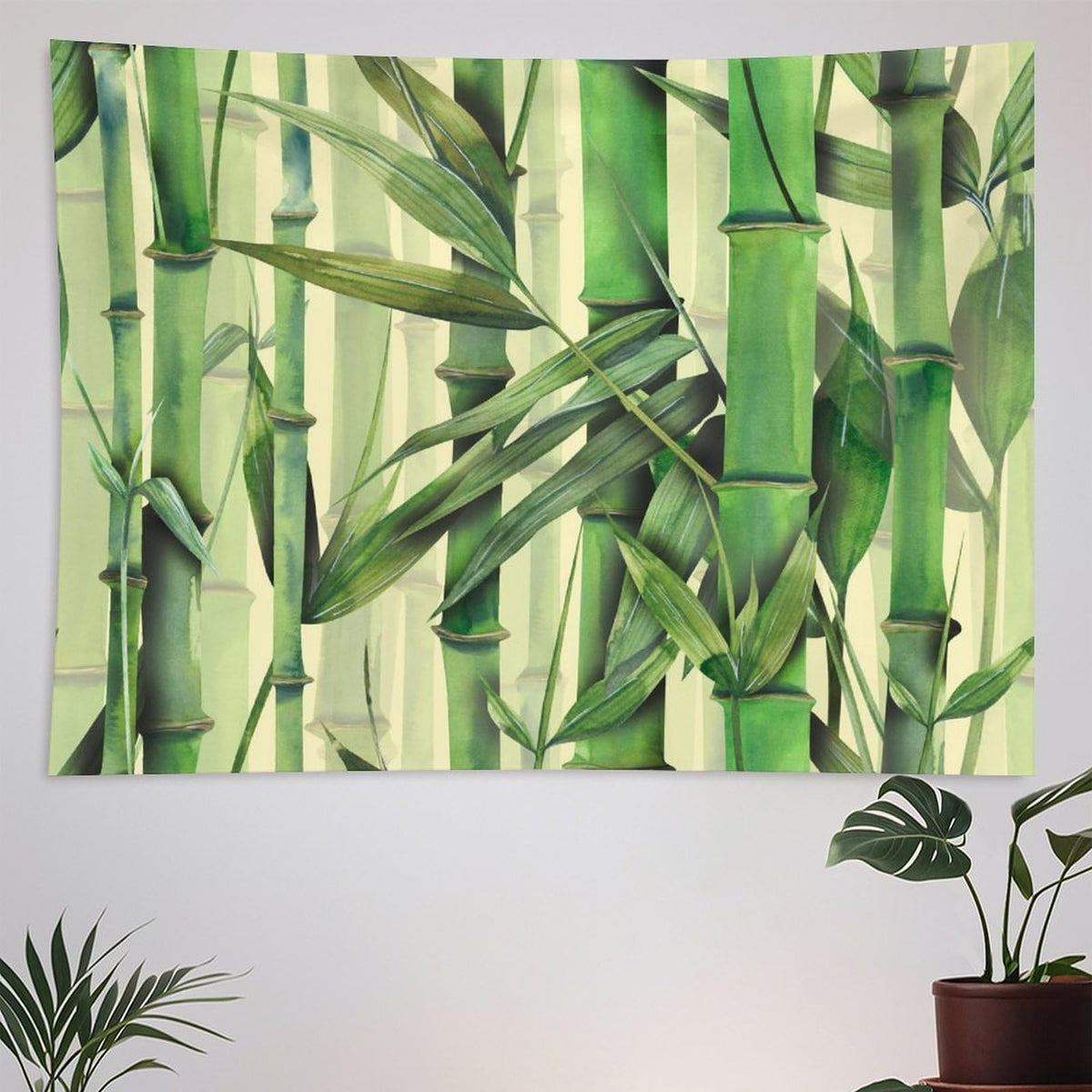 Nature Green Bamboo Print Tapestry Wall Hanging Asian Japanese Plant Rustic Stems Leaves Jungle Tapestries Home Decor for Living Room Bedroom Apartment Farmhouse Dorm 60"x80" (60"L x 80"W / Bamboo-2)