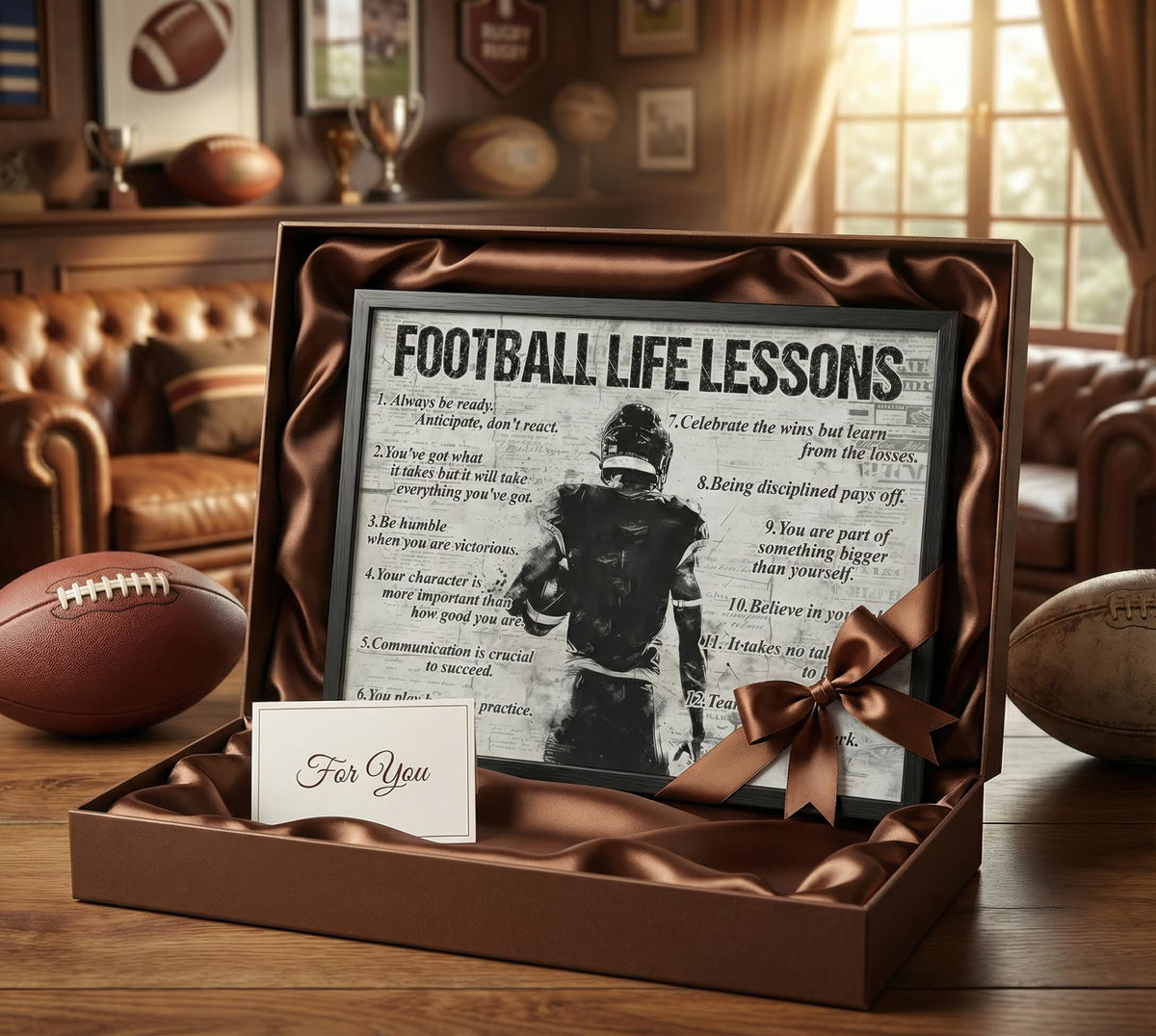 Black Framed Football Life Lessons Canvas Wall Art 12x16in (Inspirational football / 16"L x 12"W)