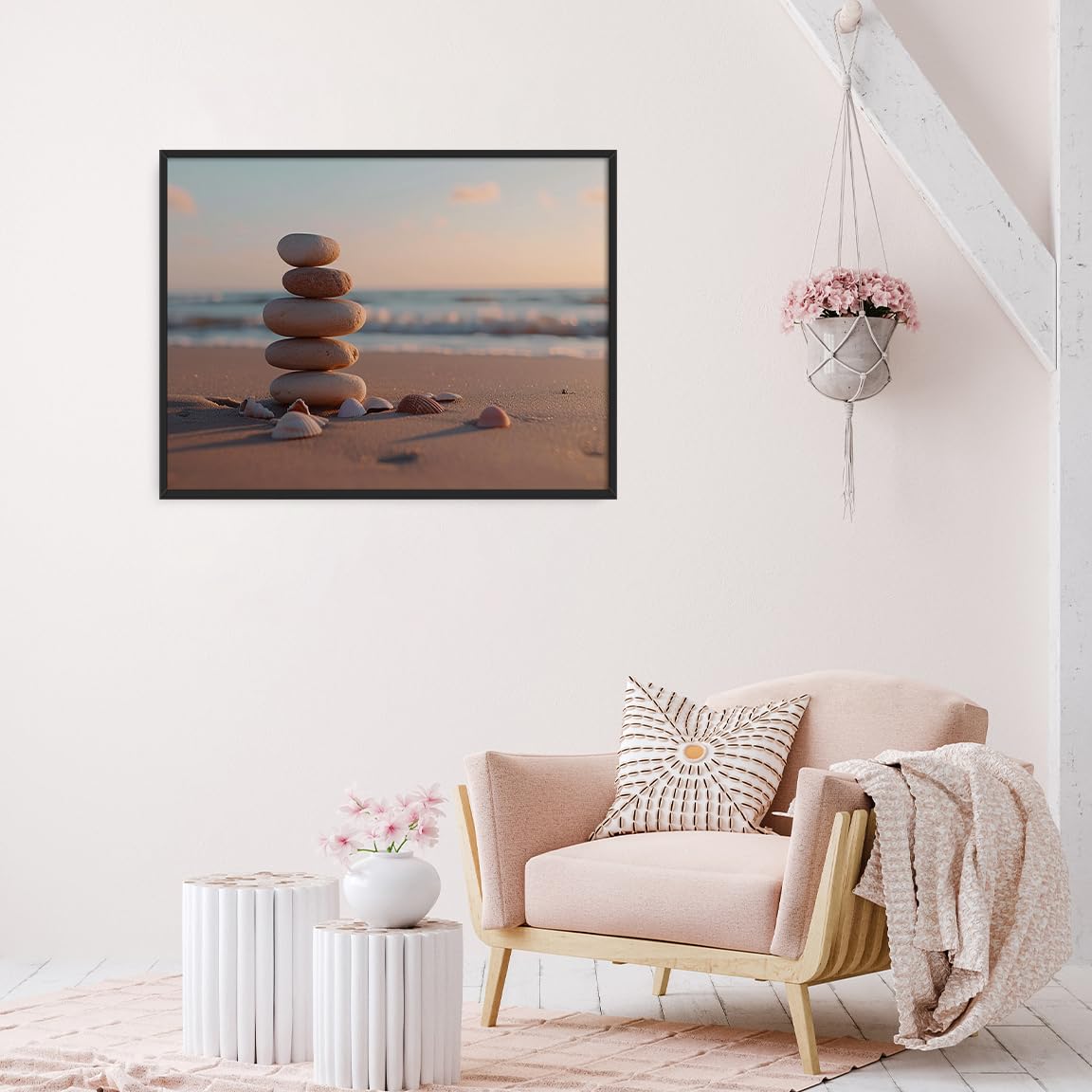 Zen Beach Stones and Shells Wall Art (Black Aluminum Frame-5 / 11"L x 14"W)