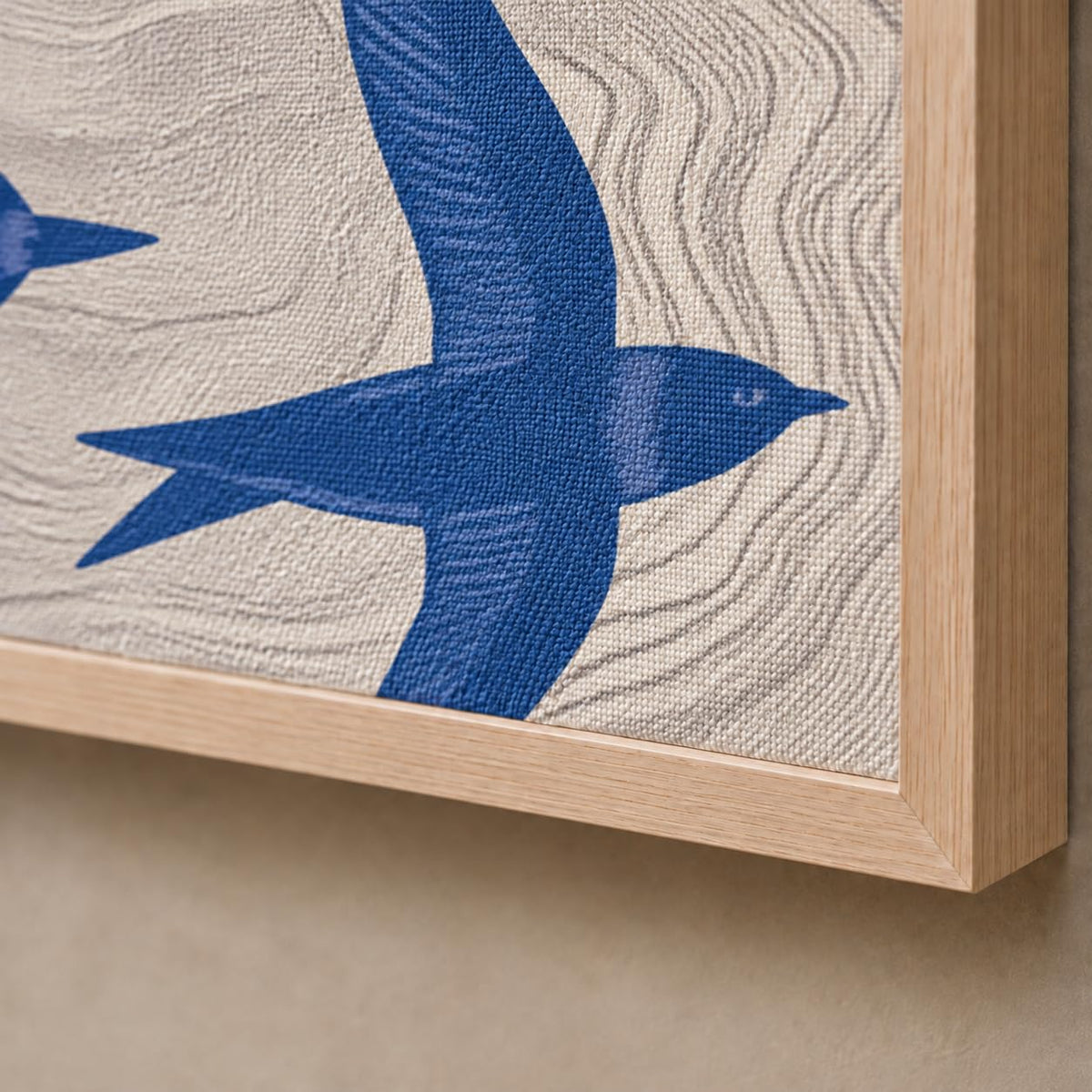 Abstract Blue Bird Wall Art Japandi Texture Flying Bird Canvas Print (Blue Swallows / 12 X 16 Inches)