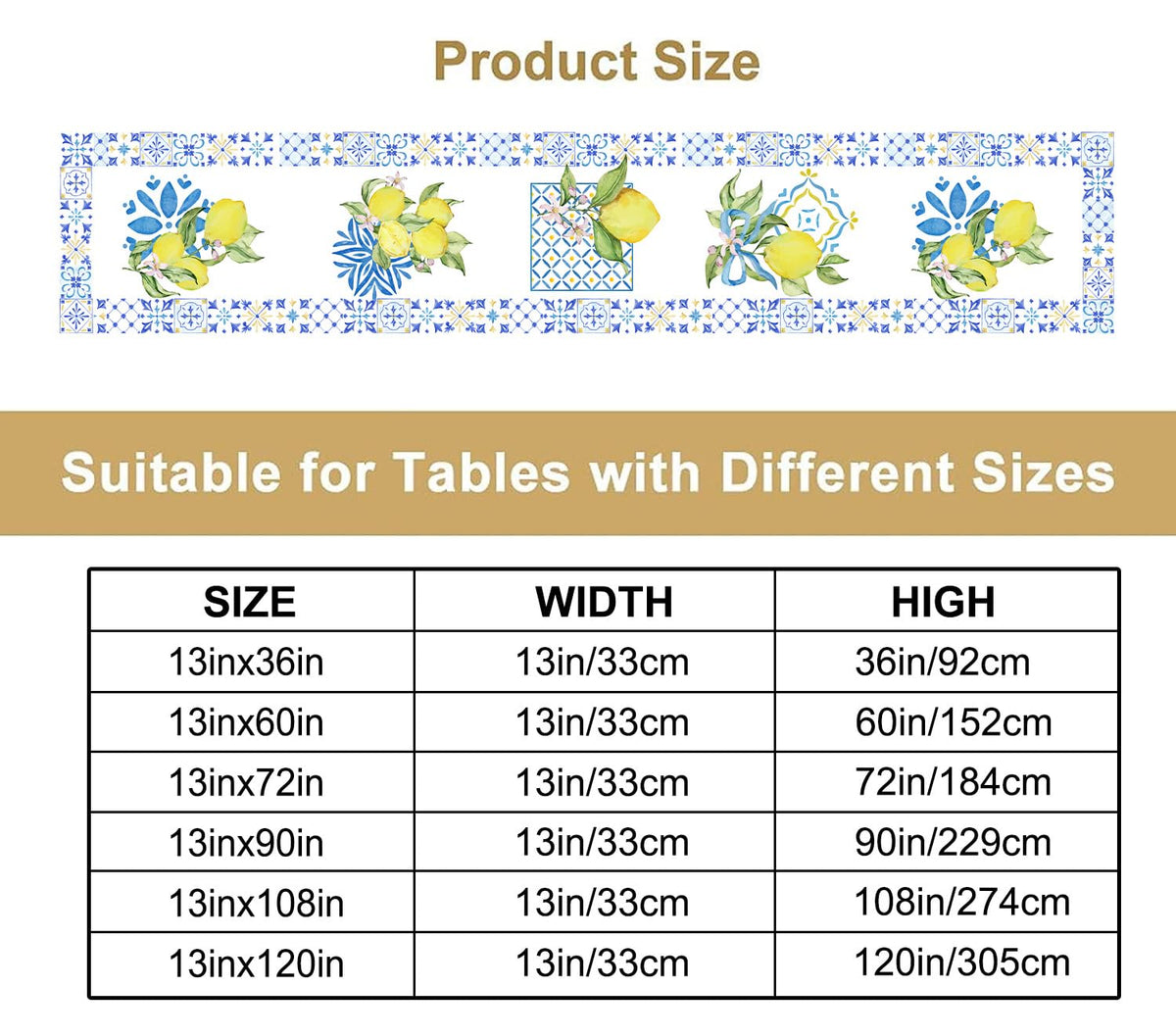 Mediterranean Lemon Table Runner (13x108inch / Blue White Lemon)